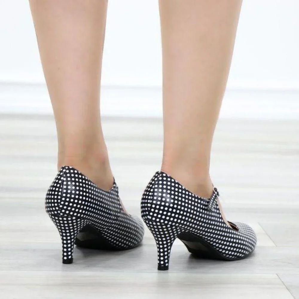 Rockabilly Black White Polka Dots Vintage pumps - Picture 5 of 12